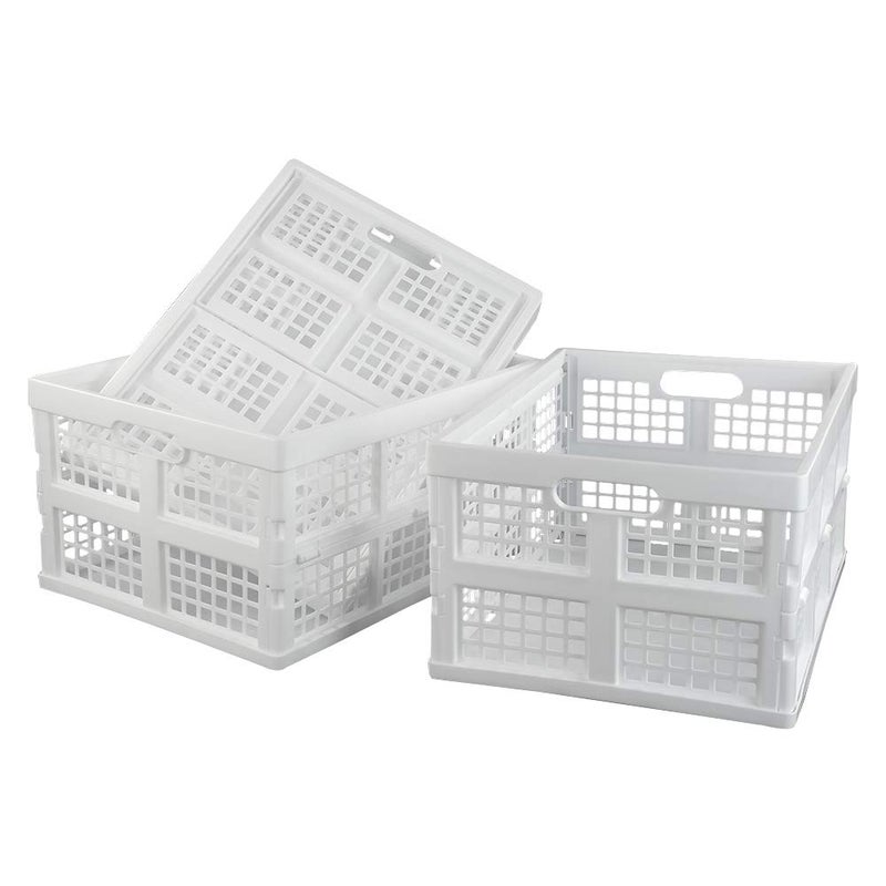 Asking 3-Pack 30 L Plastic Stacking Collapsible Crate, Folding Storage Crate, White - Image 1